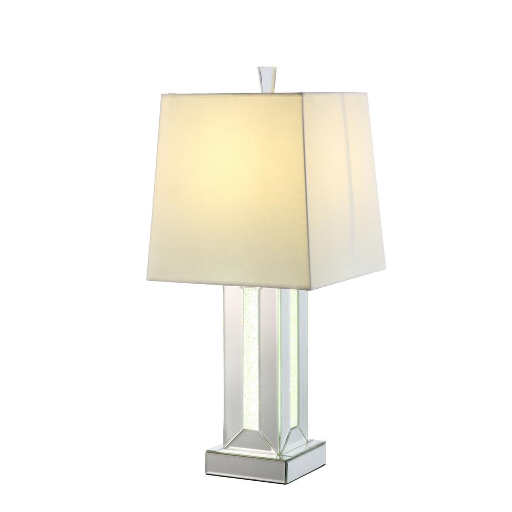 32" Mirrored Glass and Faux Crystal Table Lamp With White Square Shade. Picture 1