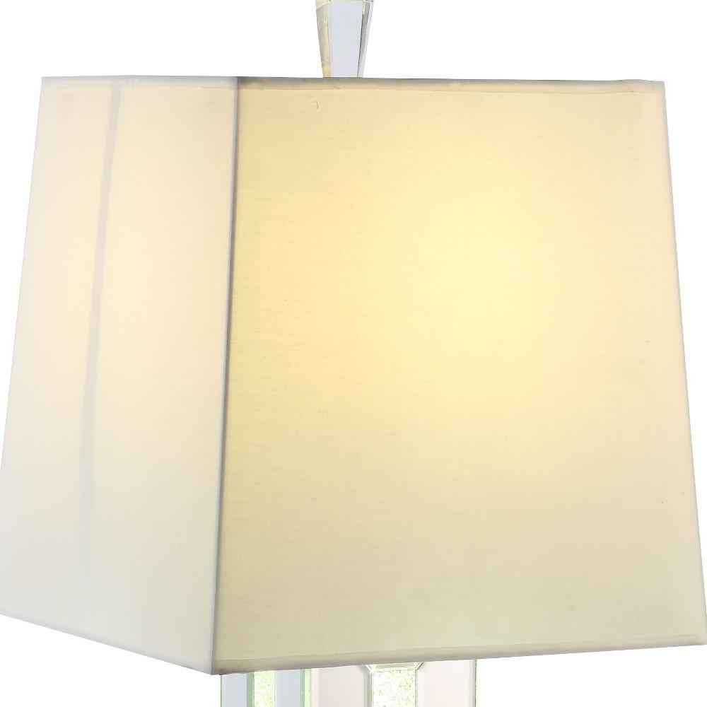 32" Mirrored Glass and Faux Crystal Table Lamp With White Square Shade. Picture 3