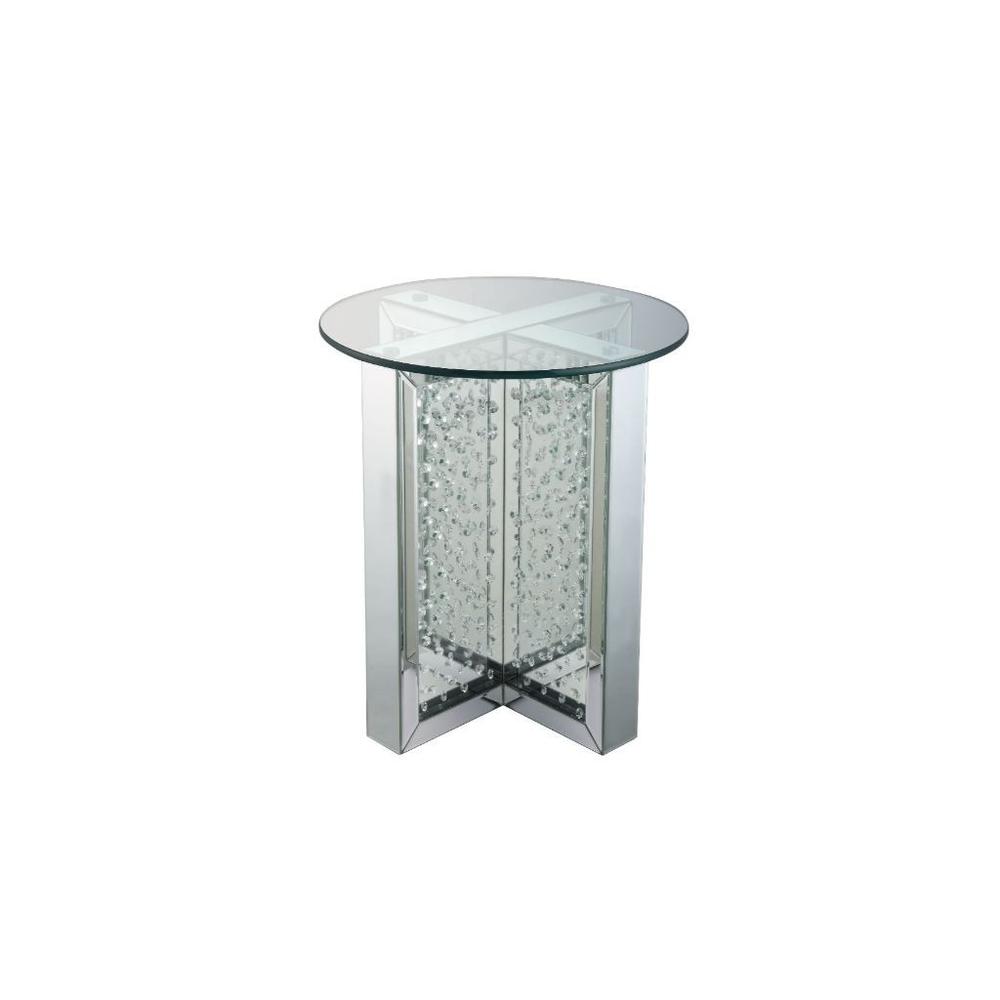 23" Clear Glass And Mirrored Round End Table With Drawer. Picture 1