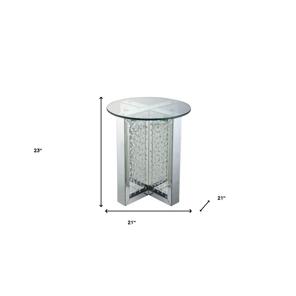 23" Clear Glass And Mirrored Round End Table With Drawer. Picture 5