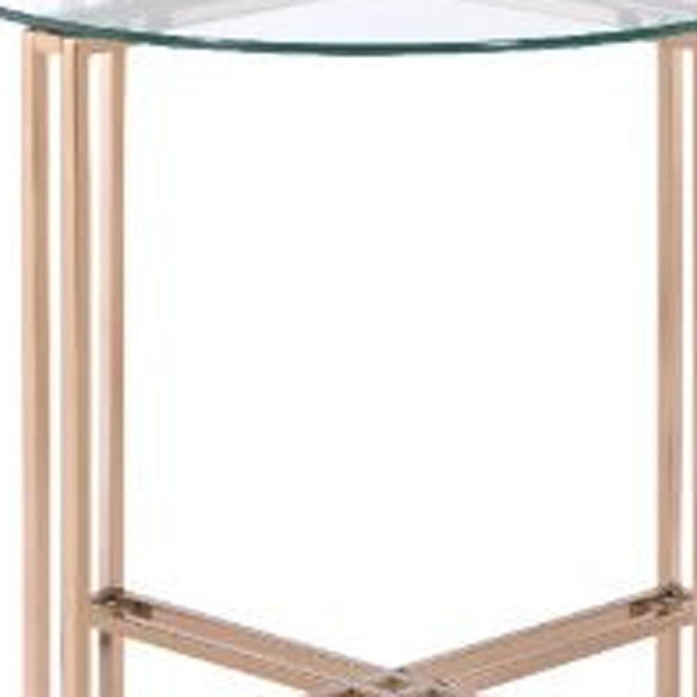 24" Champagne And Clear Glass And Metal Round End Table. Picture 3