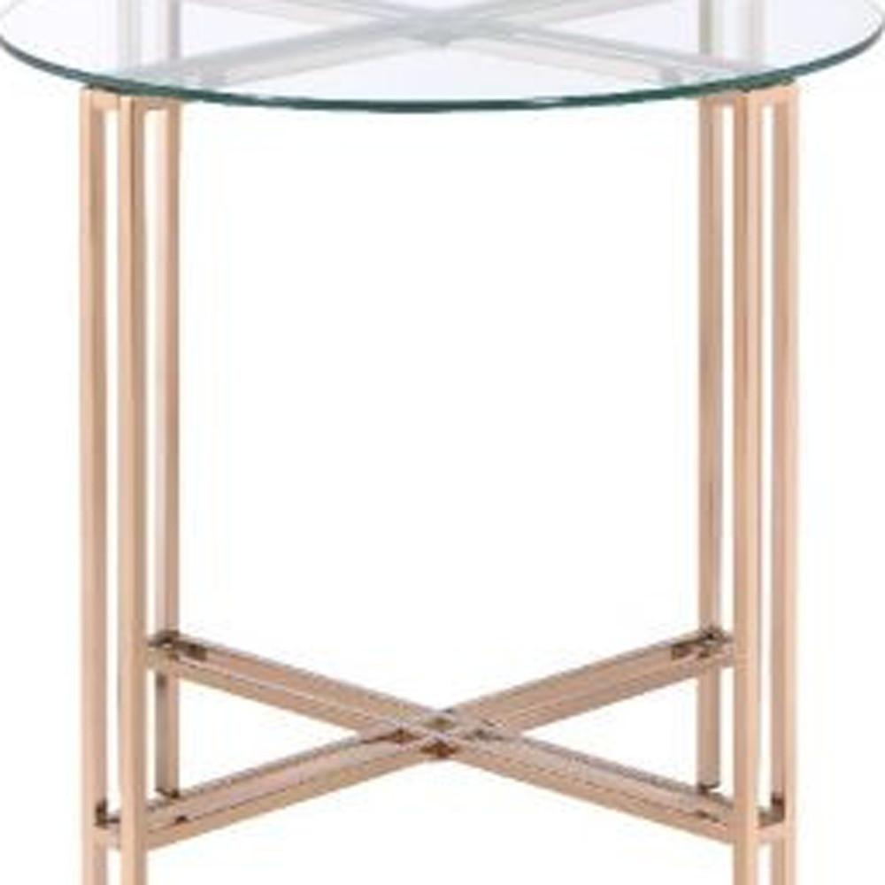 24" Champagne And Clear Glass And Metal Round End Table. Picture 4