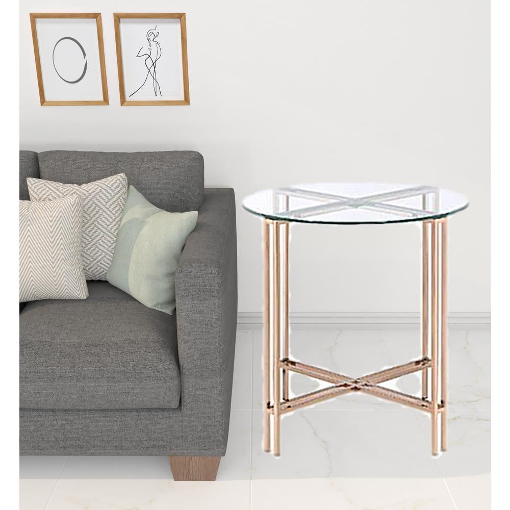 24" Champagne And Clear Glass And Metal Round End Table. Picture 2