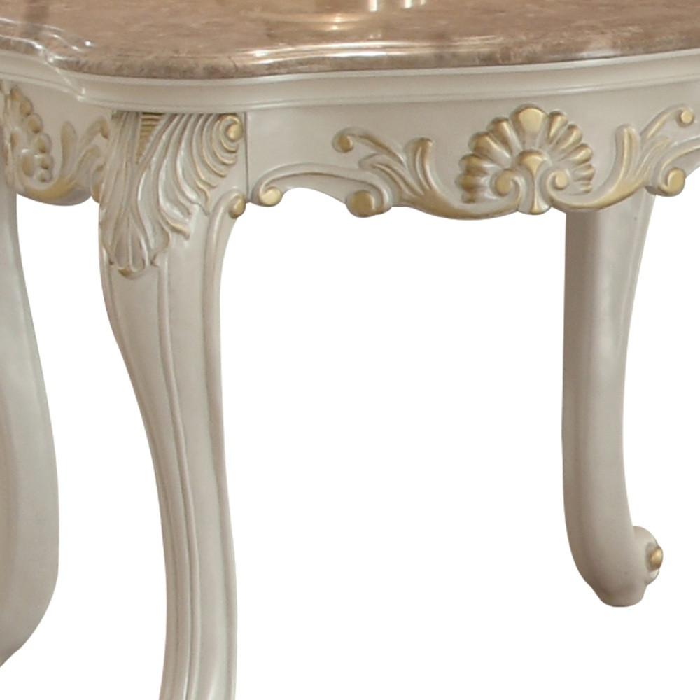 24" Pearl White Brushed With Gold Accents And Light Brown Marble End Table. Picture 5