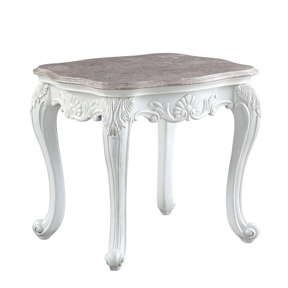 24" White And Marble Marble And Polyresin Rectangular End Table. Picture 2