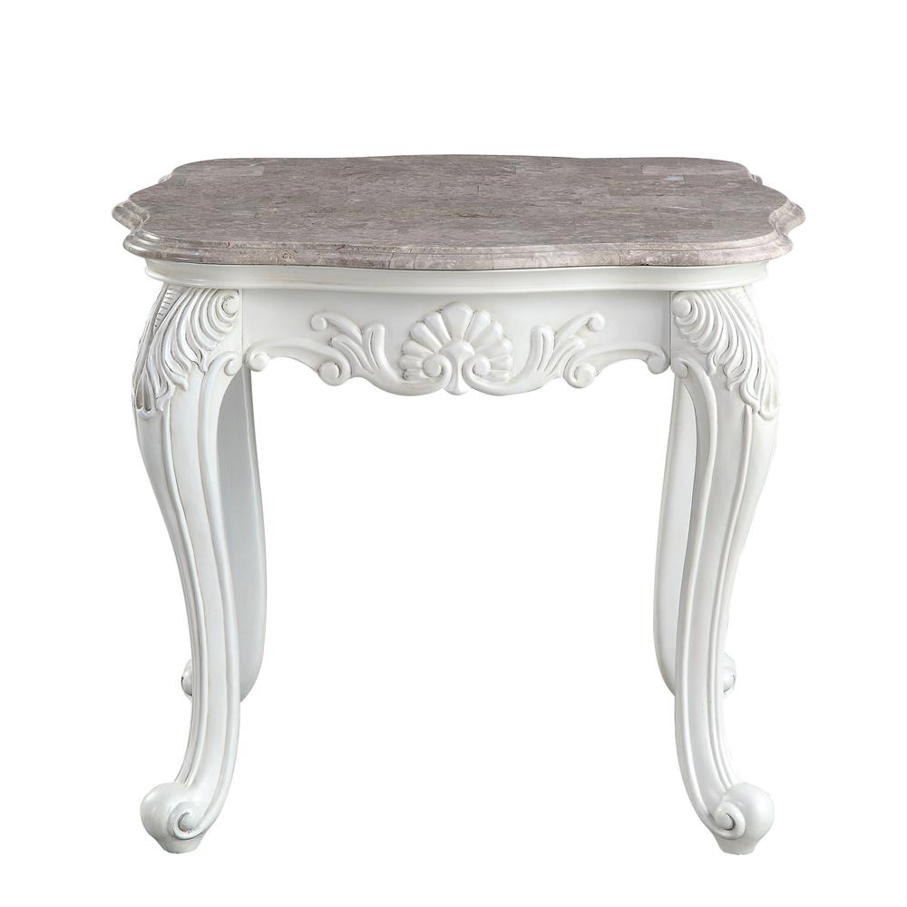 24" White And Marble Marble And Polyresin Rectangular End Table. Picture 1