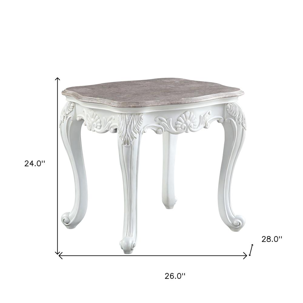 24" White And Marble Marble And Polyresin Rectangular End Table. Picture 6