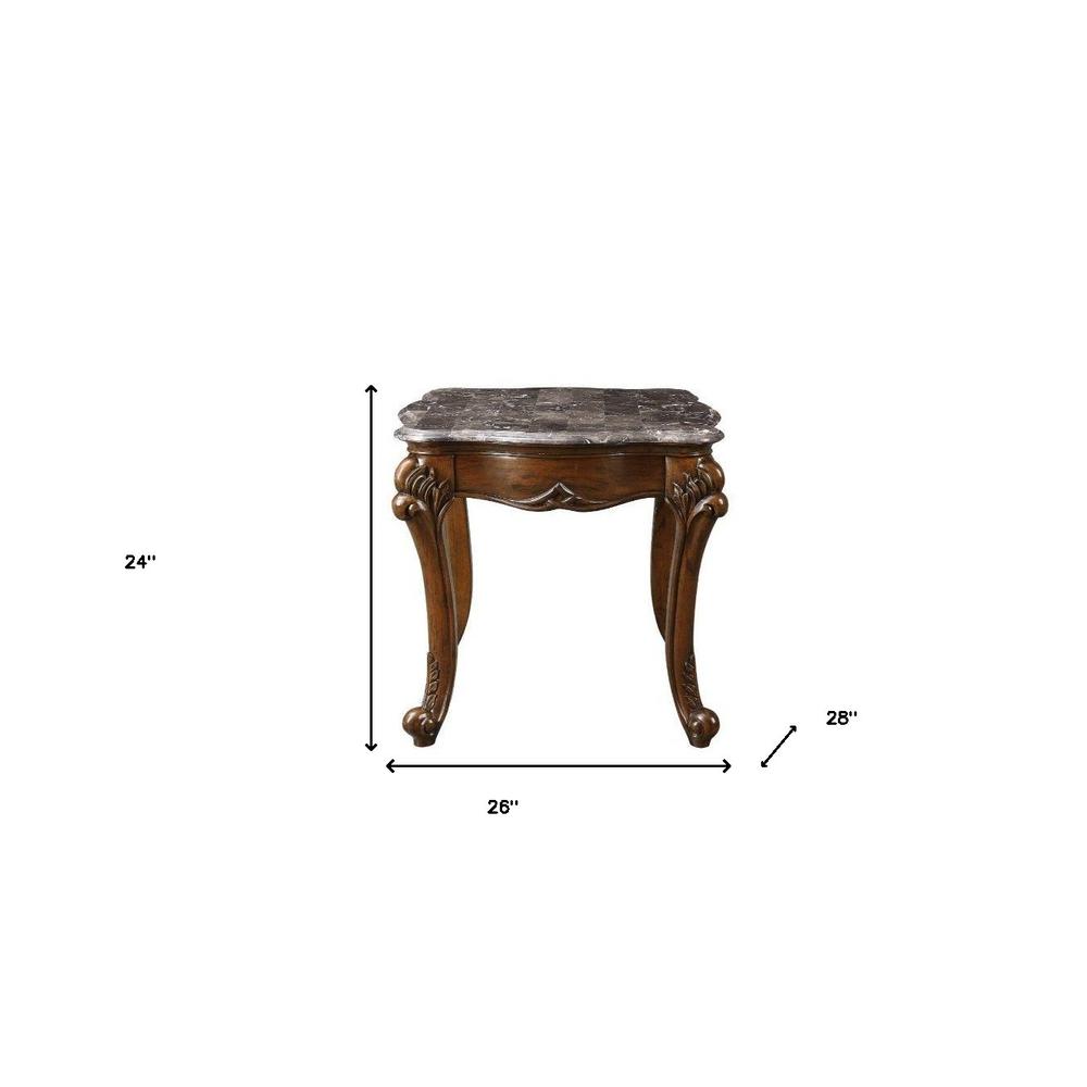 24" Cherry And Brown Marble  Polyresin Rectangular End Table. Picture 5