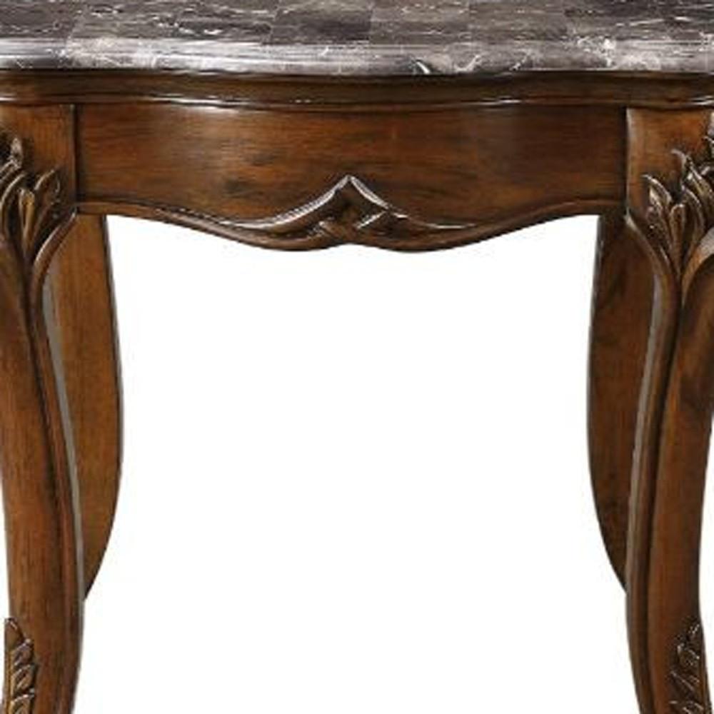 24" Cherry And Brown Marble  Polyresin Rectangular End Table. Picture 3