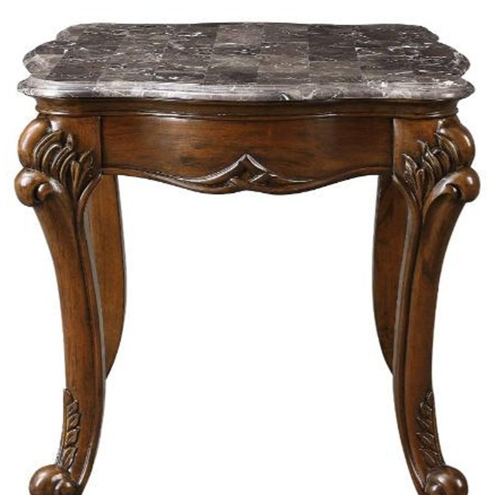 24" Cherry And Brown Marble  Polyresin Rectangular End Table. Picture 4