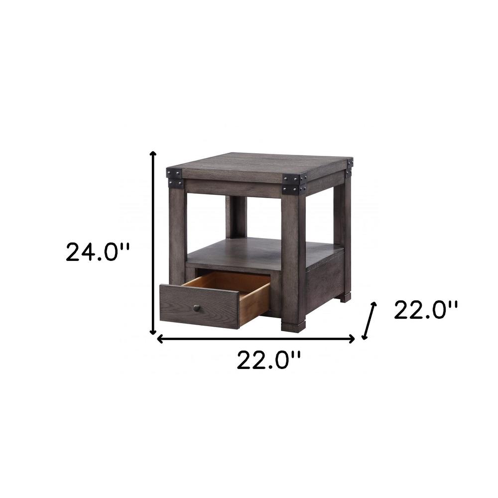 24" Ash Gray Square End Table With Drawer And Shelf. Picture 5