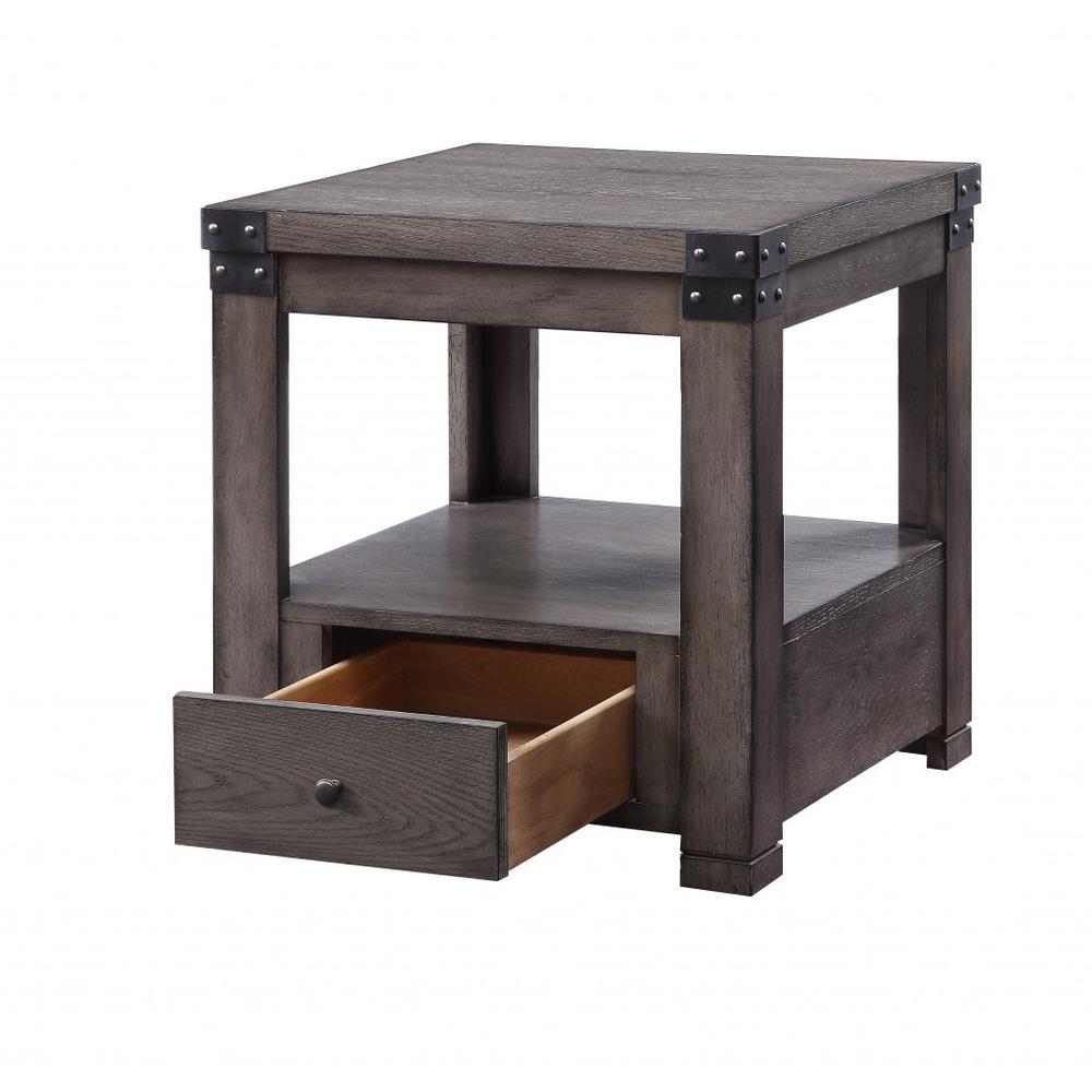 24" Ash Gray Square End Table With Drawer And Shelf. Picture 1