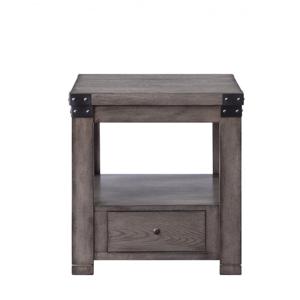 24" Ash Gray Square End Table With Drawer And Shelf. Picture 2
