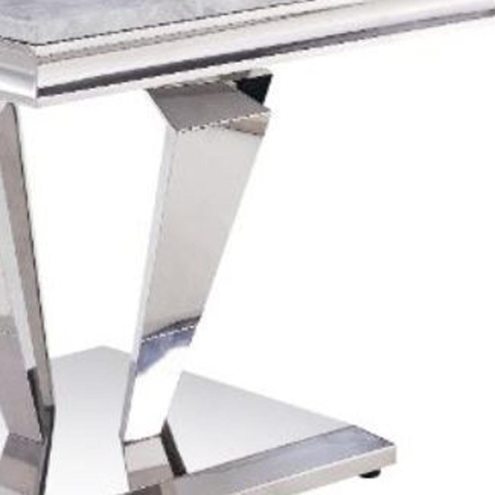 22" Silver And Light Gray Marble Look And Stainless Steel Square End Table. Picture 4