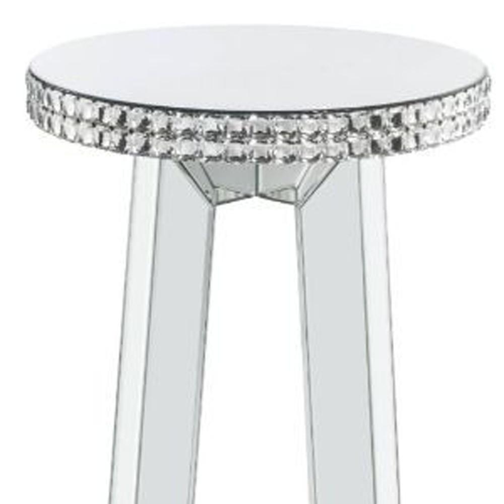24" Silver Glass Round Mirrored End Table. Picture 4