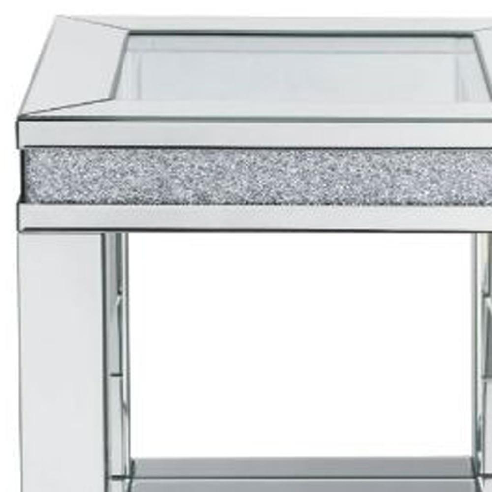 24" Clear Glass And Manufactured Wood Square End Table With Shelf. Picture 3