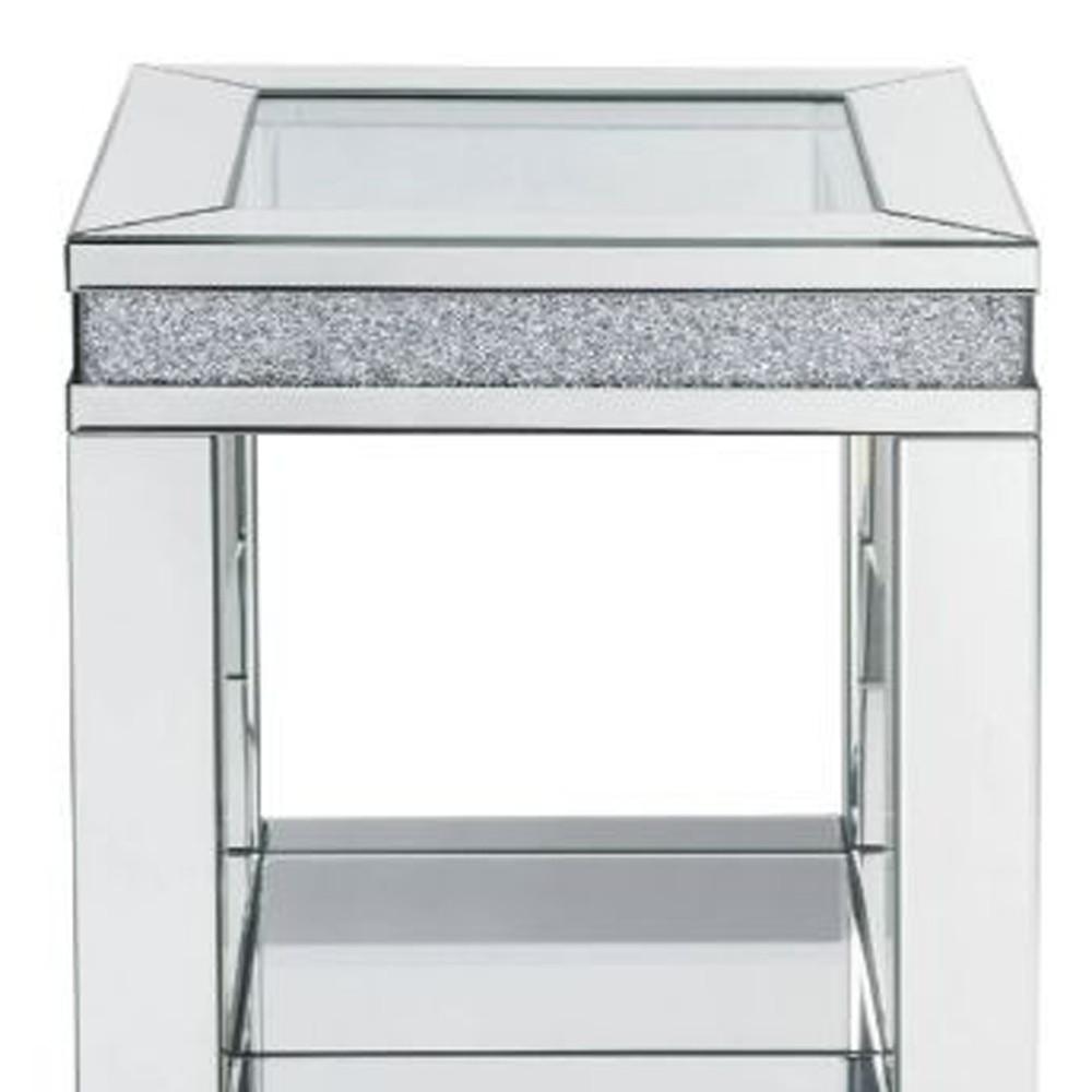 24" Clear Glass And Manufactured Wood Square End Table With Shelf. Picture 4
