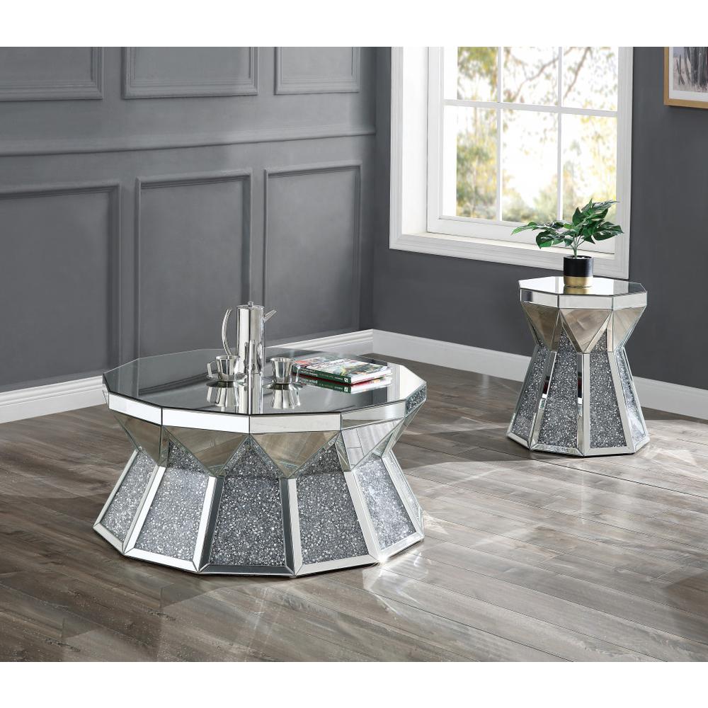 24" Gray And Silver Mirrored Octagon End Table. Picture 6