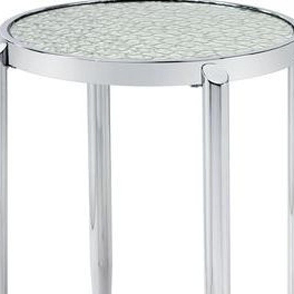 25" Silver Mirrored And Metal Round End Table. Picture 3