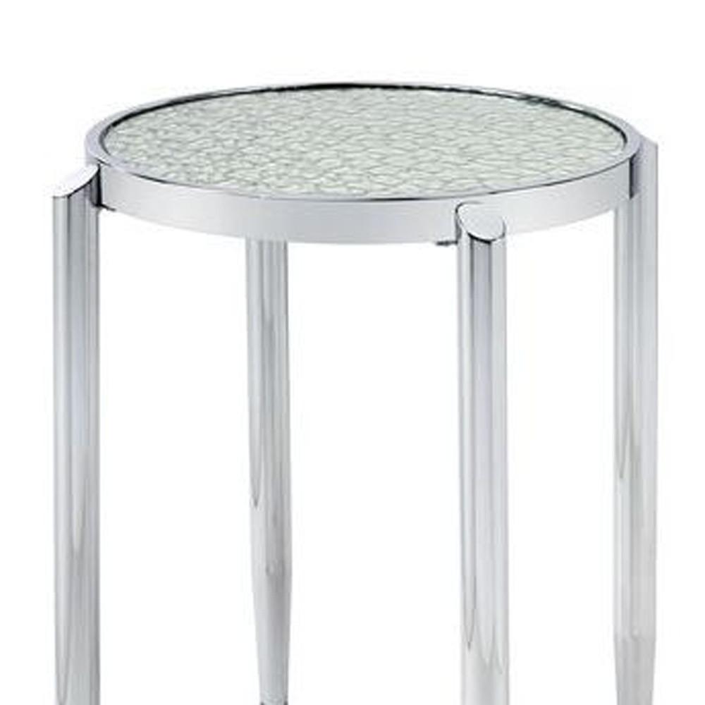 25" Silver Mirrored And Metal Round End Table. Picture 4