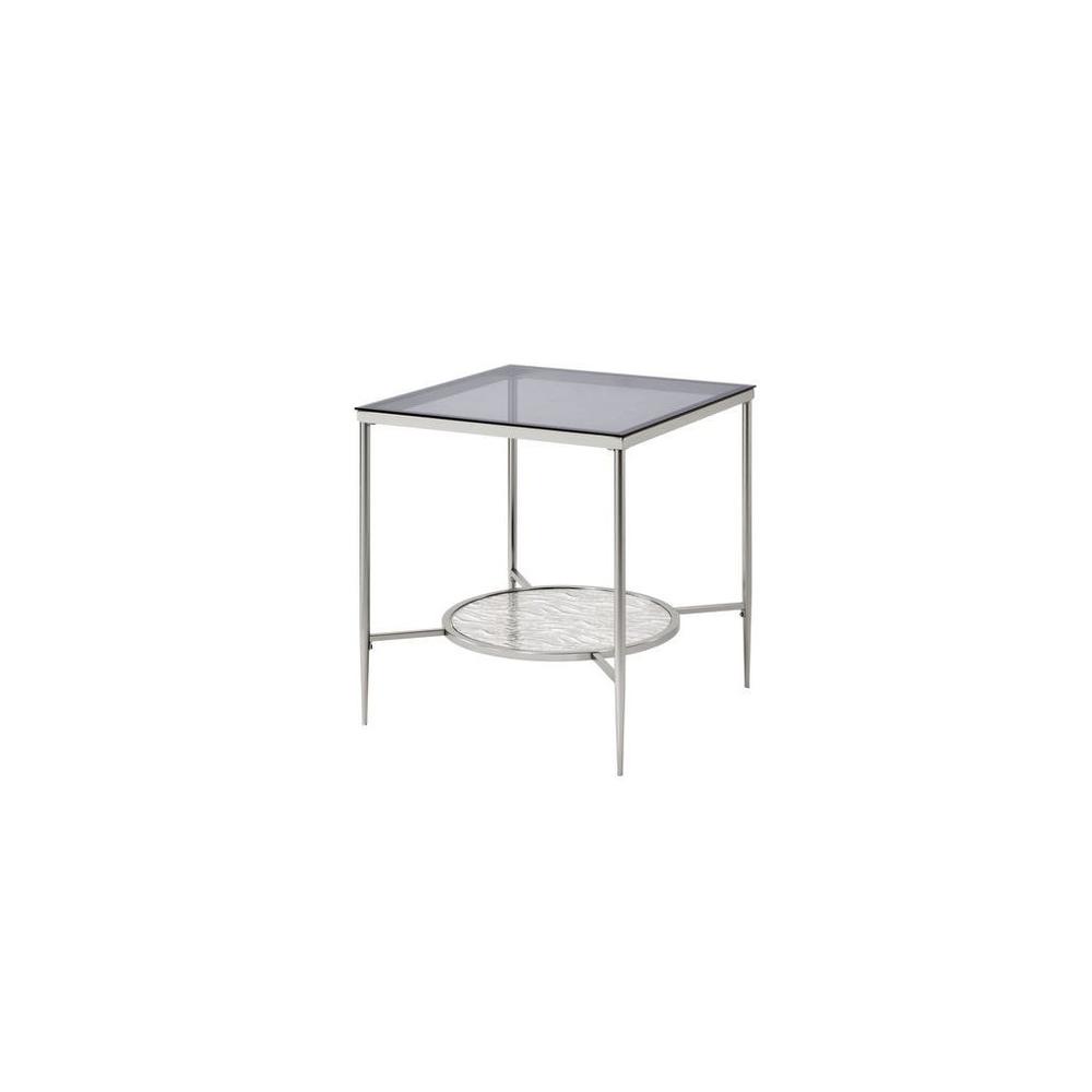 24" Chrome And Clear Glass And Metal Square End Table With Shelf. Picture 1