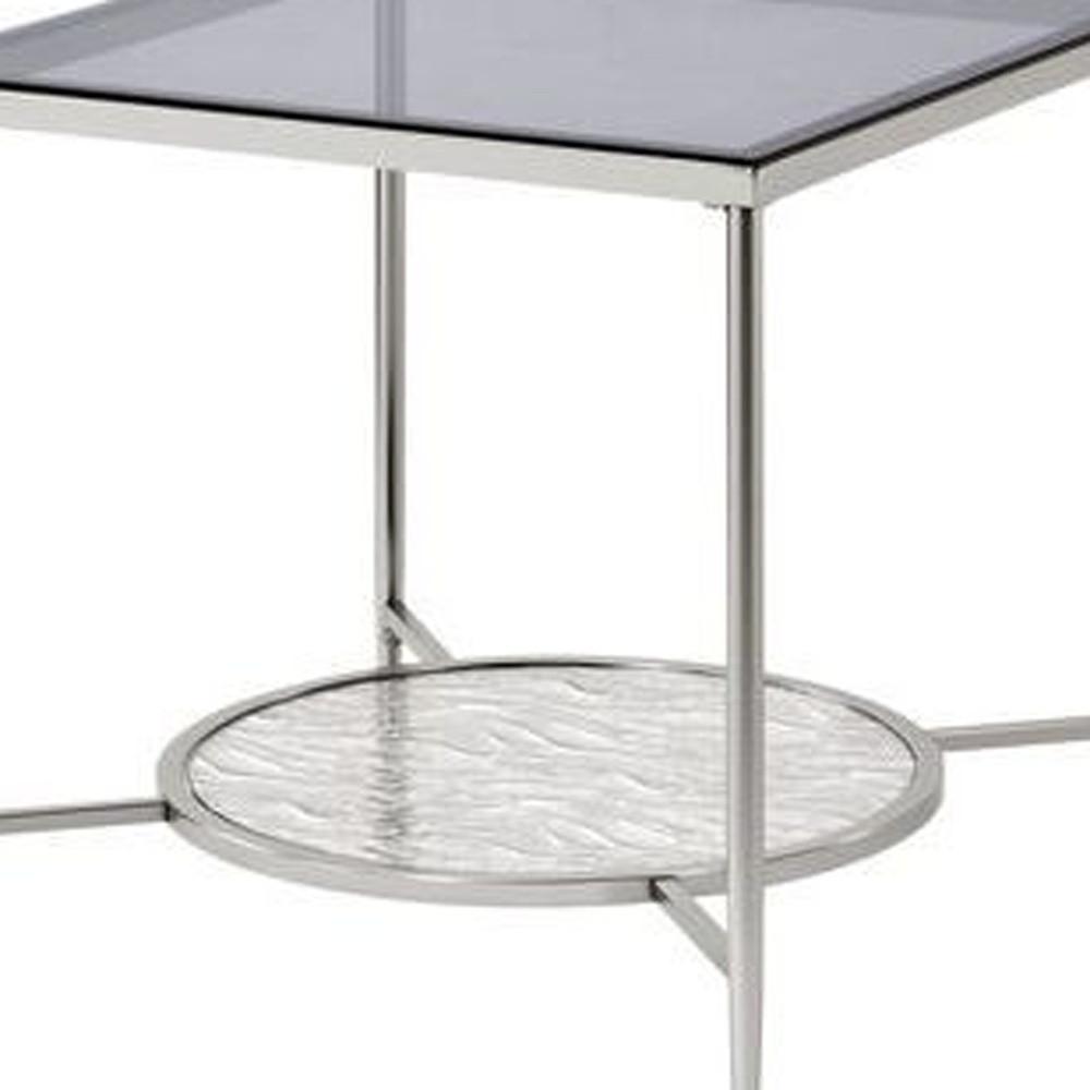 24" Chrome And Clear Glass And Metal Square End Table With Shelf. Picture 3