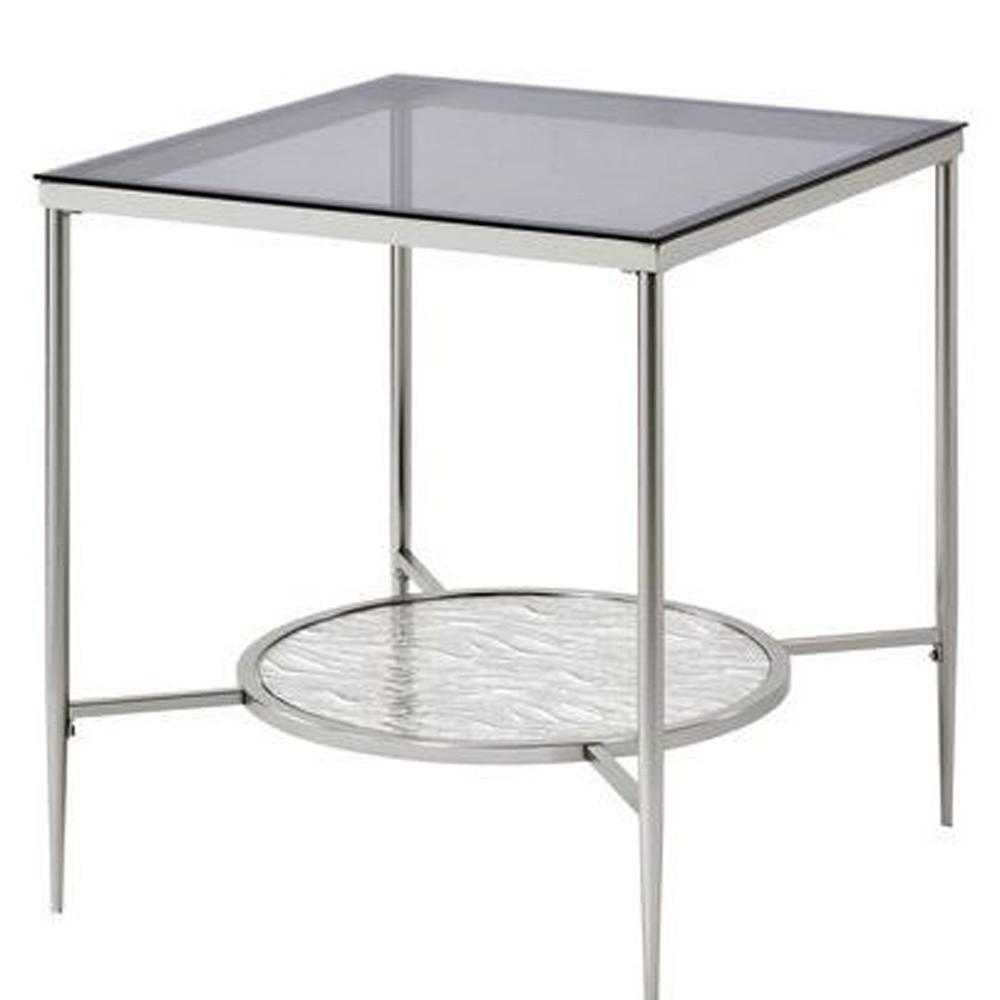 24" Chrome And Clear Glass And Metal Square End Table With Shelf. Picture 4