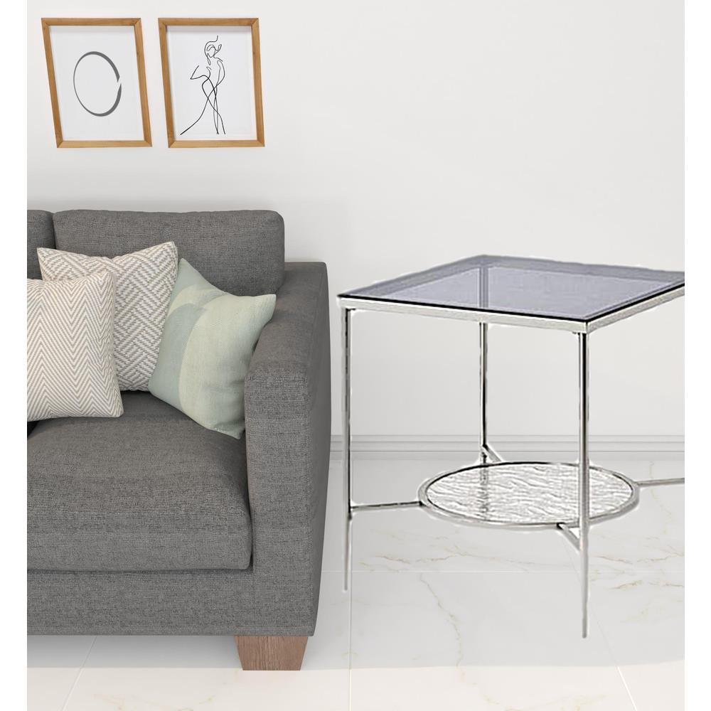 24" Chrome And Clear Glass And Metal Square End Table With Shelf. Picture 2