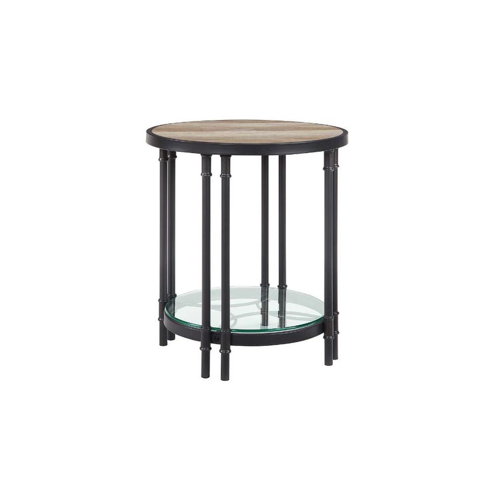 24" Sandy Black And Oak Manufactured Wood And Metal Round End Table With Shelf. Picture 1