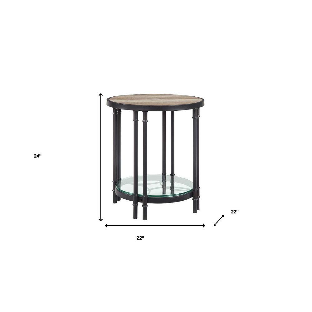 24" Sandy Black And Oak Manufactured Wood And Metal Round End Table With Shelf. Picture 5