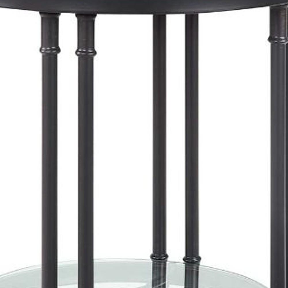24" Sandy Black And Oak Manufactured Wood And Metal Round End Table With Shelf. Picture 3