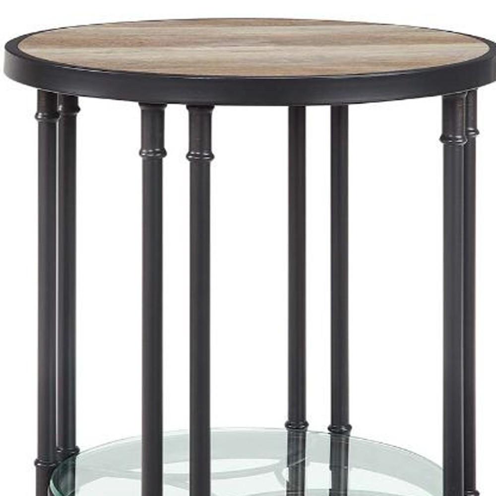 24" Sandy Black And Oak Manufactured Wood And Metal Round End Table With Shelf. Picture 4