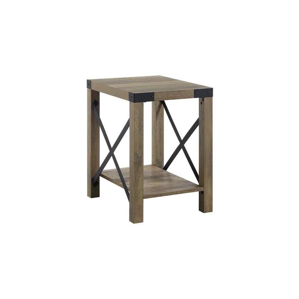 22" Rustic Oak Manufactured Wood Rectangular End Table With Shelf. Picture 1