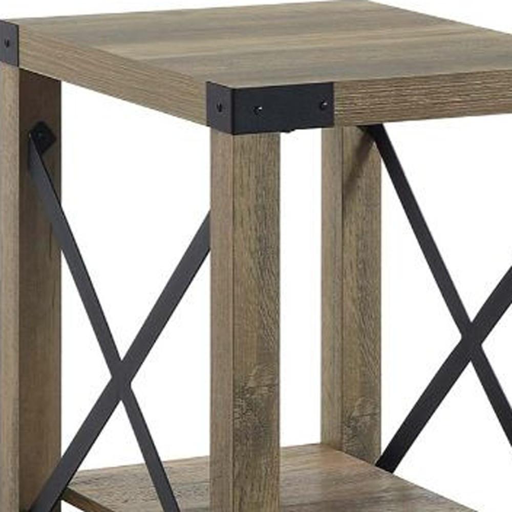 22" Rustic Oak Manufactured Wood Rectangular End Table With Shelf. Picture 3