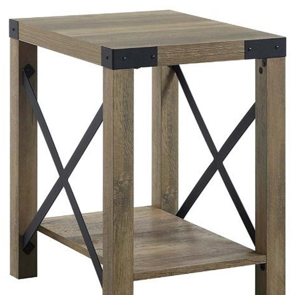 22" Rustic Oak Manufactured Wood Rectangular End Table With Shelf. Picture 4