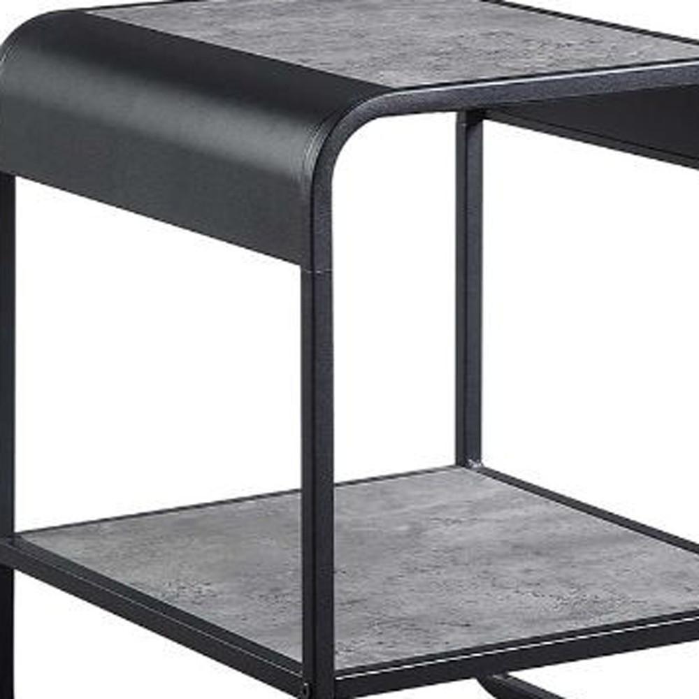 21" Black And Concrete Gray Manufactured Wood And Metal Rectangular End Table. Picture 3