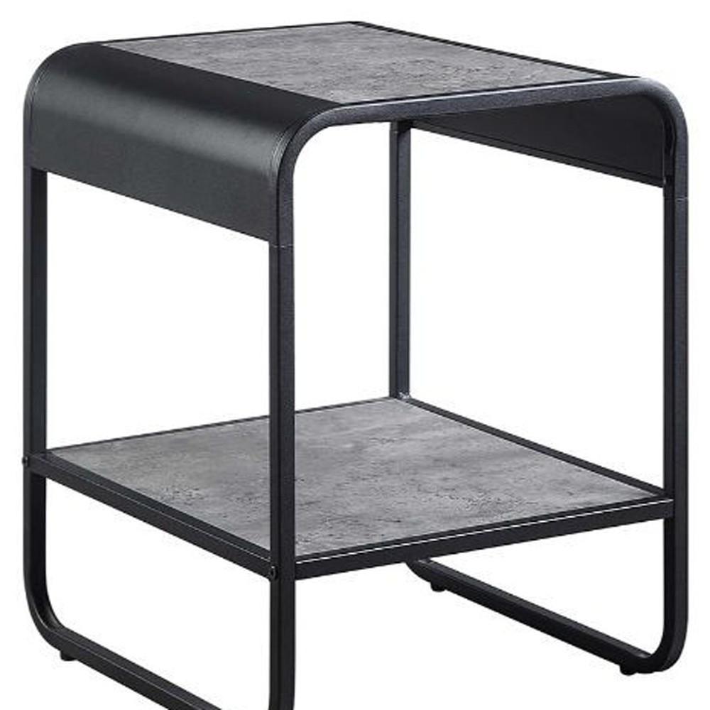21" Black And Concrete Gray Manufactured Wood And Metal Rectangular End Table. Picture 4