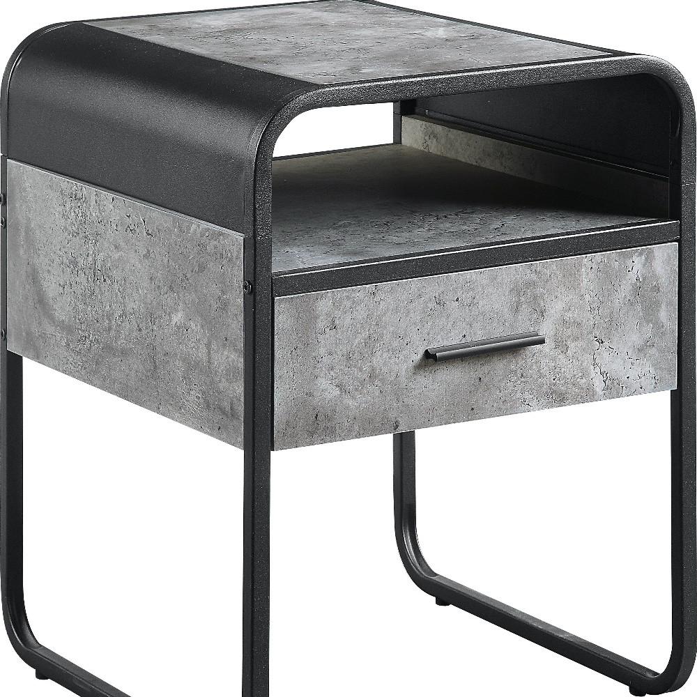 22" Black And Concrete Gray Manufactured Wood And Metal Square End Table. Picture 4