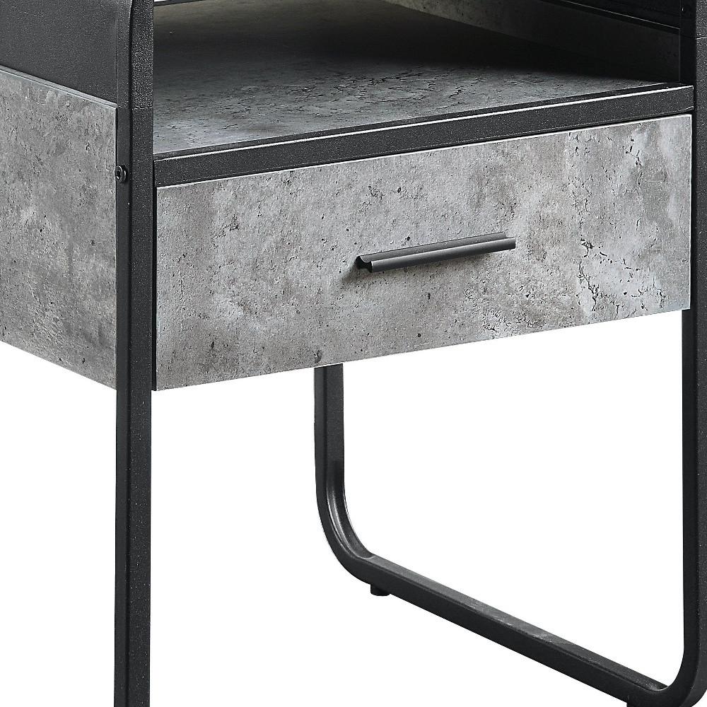 22" Black And Concrete Gray Manufactured Wood And Metal Square End Table. Picture 5