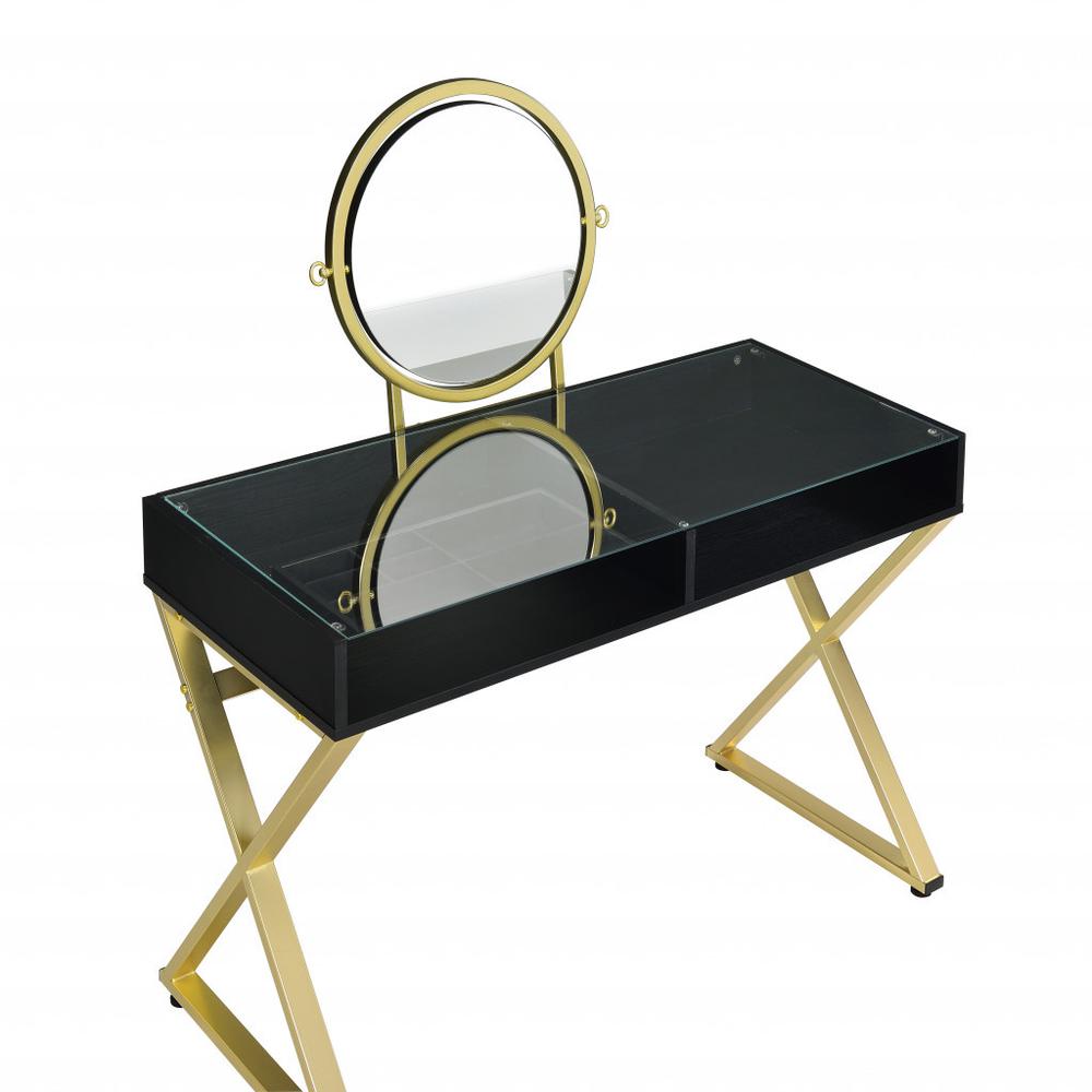 42" Black and Gold Mirrored Dresser. Picture 3