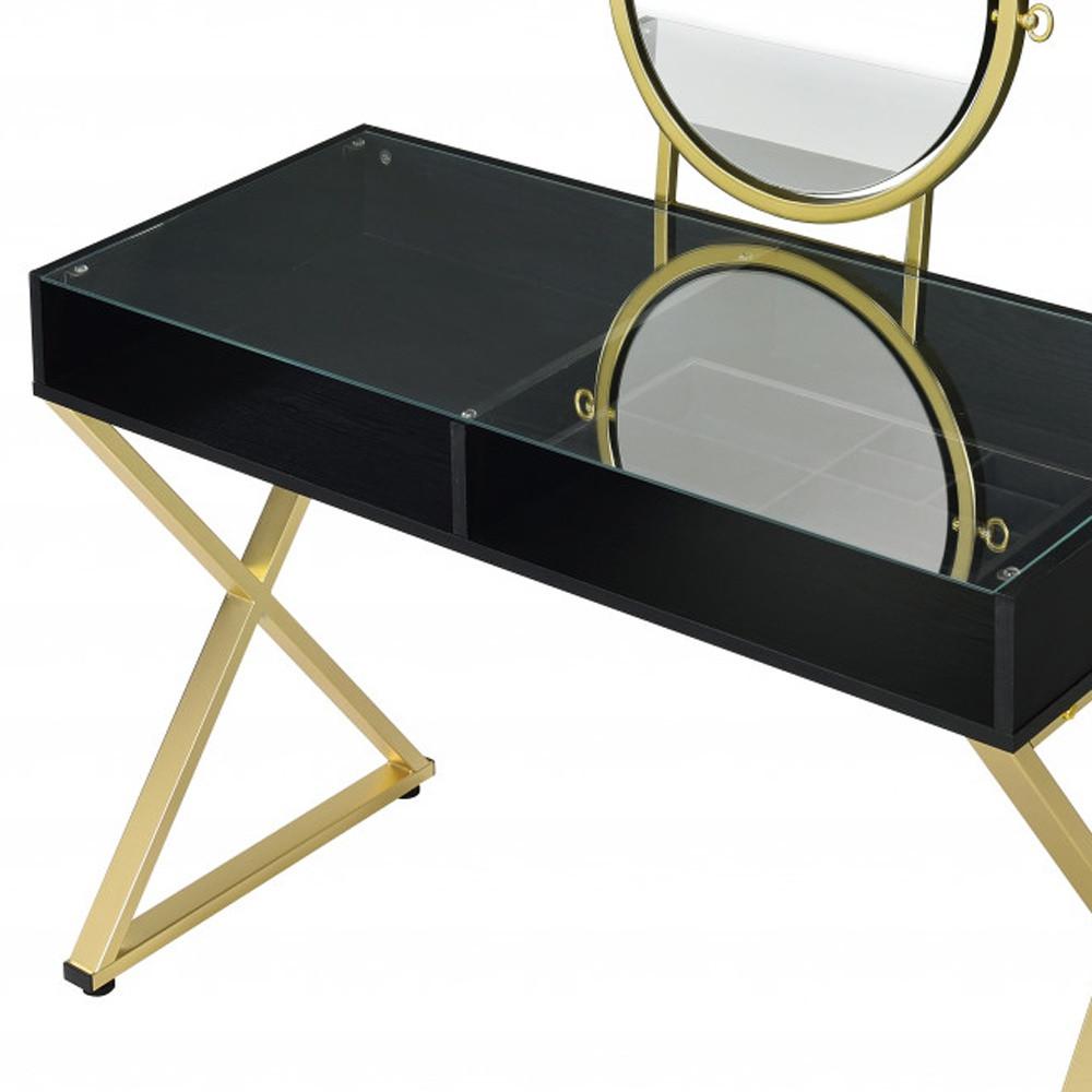 42" Black and Gold Mirrored Dresser. Picture 4