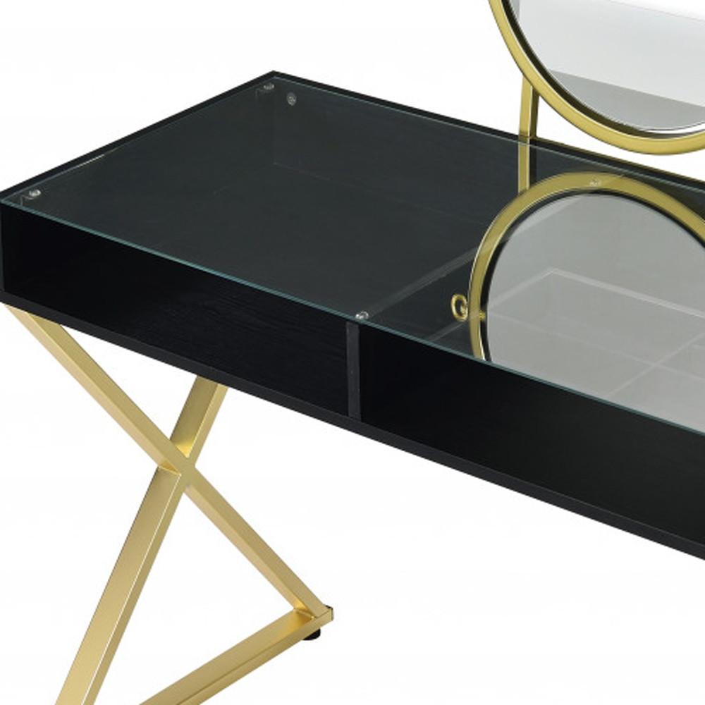 42" Black and Gold Mirrored Dresser. Picture 5