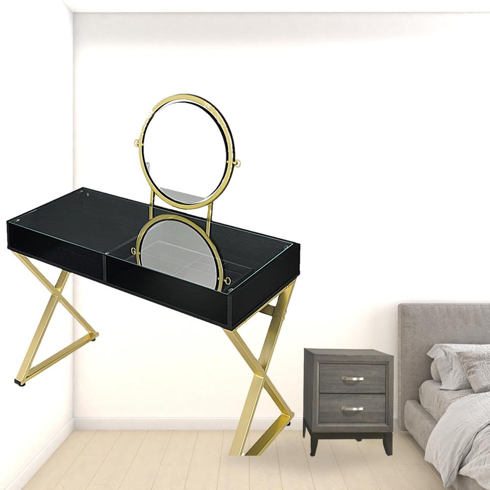42" Black and Gold Mirrored Dresser. Picture 2