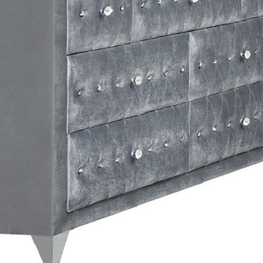 60" Gray Velvet Manufactured Wood Seven Drawer Triple Dresser. Picture 3