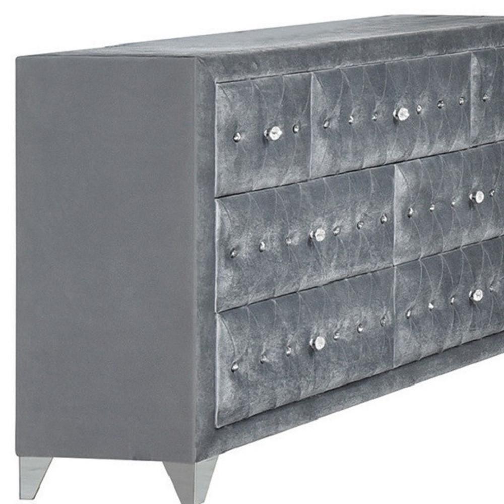 60" Gray Velvet Manufactured Wood Seven Drawer Triple Dresser. Picture 4
