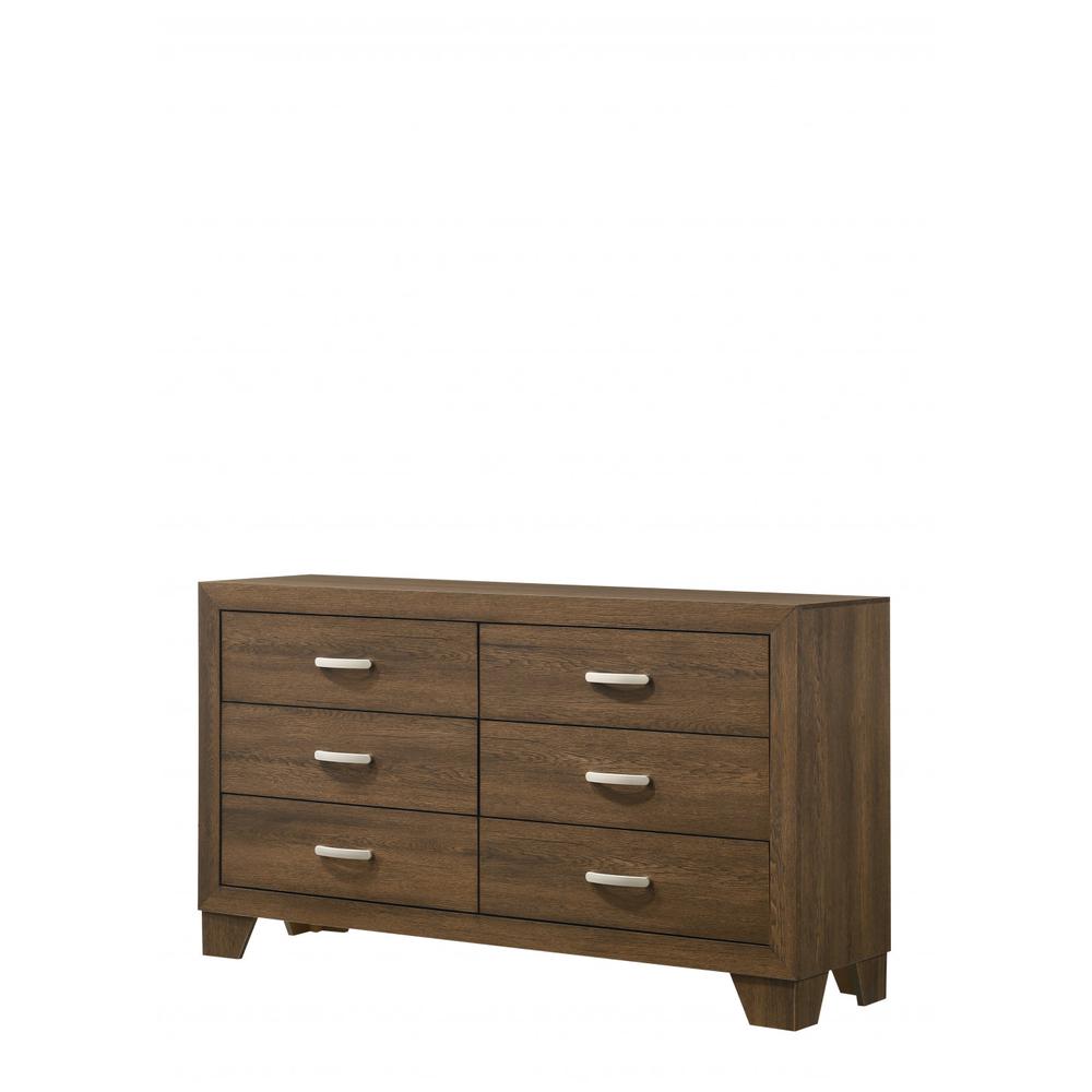 59" Oak Manufactured Wood Six Drawer Double Dresser. Picture 1