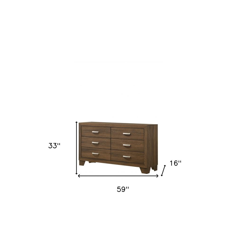 59" Oak Manufactured Wood Six Drawer Double Dresser. Picture 4