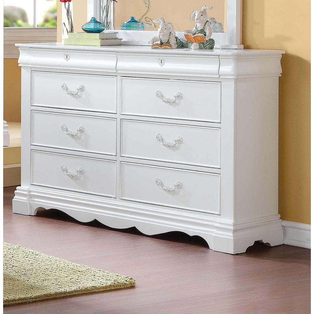 56" White Solid Wood Vintage Style Eight Drawer Double Dresser. Picture 5