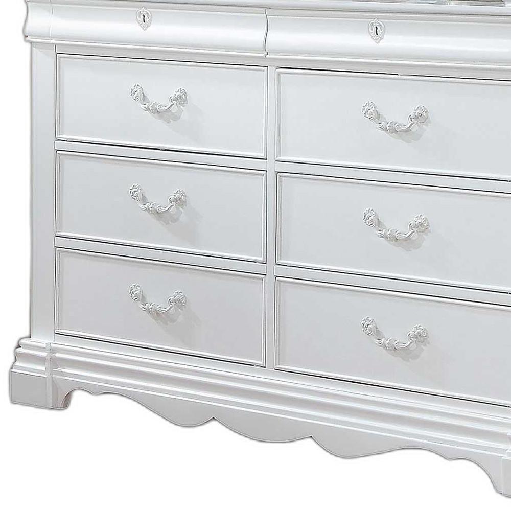 56" White Solid Wood Vintage Style Eight Drawer Double Dresser. Picture 3