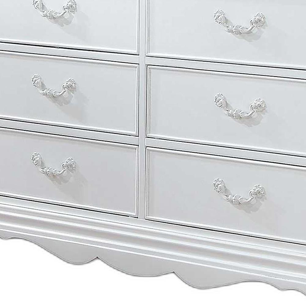 56" White Solid Wood Vintage Style Eight Drawer Double Dresser. Picture 4